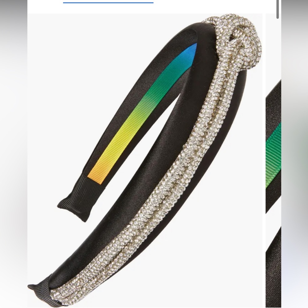 KURT GEIGER Tubular Crystal Knot Headband BLACK White Crystal NWT
